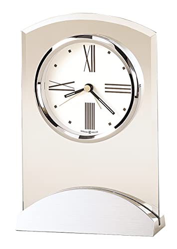 Howard Miller Tribeca Tabletop Alarm Clock – Quartz Movement, Brushed Aluminum Base & Beveled Glass Accents