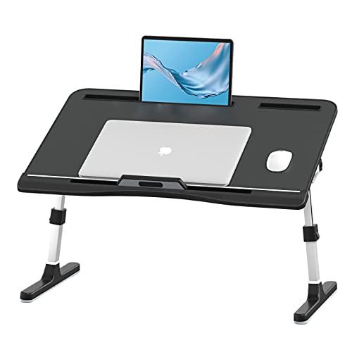 KLEAR Laptop Bed Tray Desk with Adjustable Height & Angle, No Drawer, Black | Foldable PVC Leather Desktop Laptop Lap Desk for Bed/Sofa/Couch/Floor - color: Black, size: Large without Bag (13.4"x23.6")