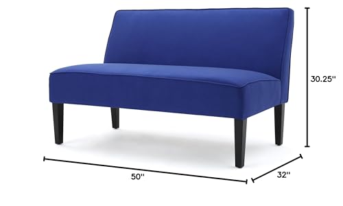 50" Armless Loveseat Sofa, Upholstered Futon Couch with Deep Banquette Seating and Solid Wood Legs for Bedroom, Modern Love Seat Couches for Living Room, Office (Navy Blue) - color: Navy Blue