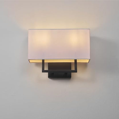 Globe Electric 2-Light Wall Sconce, Matte Black, White Linen Shade, Rectangular Cutout Body, Dimmable, 65000081 - color: Matte Black, White Linen Shade
