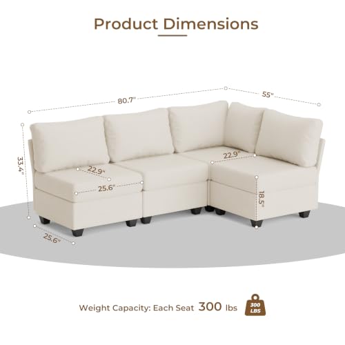 Breakfast Nook Bench with Storage, 4 Seats Modular Corner Banquette Seating | Dining Settee Couch, Hidden Storage, Modular L Shaped Upholstered Backrest, Fits Kitchen Dining Nooks, Beige - size: 4 Seats