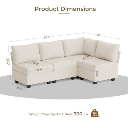 Breakfast Nook Bench with Storage, 4 Seats Modular Corner Banquette Seating | Dining Settee Couch, Hidden Storage, Modular L Shaped Upholstered Backrest, Fits Kitchen Dining Nooks, Beige - size: 4 Seats