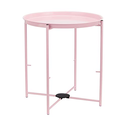 Amazon Basics Round End Table with Storage Bin, Easy Assembly, Bedroom Accent Table, 17.7" D x 17.7" W x 18.9" H, Dusty Pink | Side Table - color: Dusty Pink