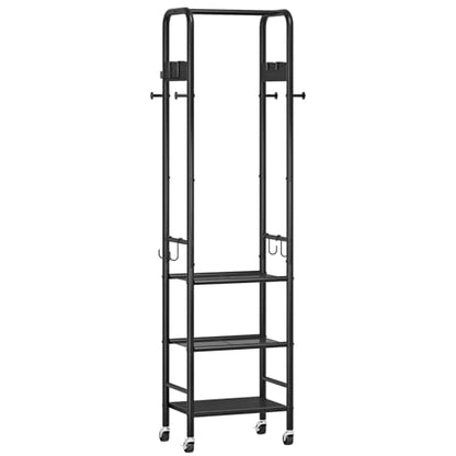 Coat Rack, Freestanding Coat Rack with 3 Shelves, Rolling Garment Rack with Wheels and Hooks, Coat Hanger Stand, Clothes Rack, Hanging Rod, for Entryway, Bedroom, Living Room, Black TYM17BB