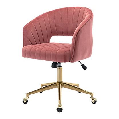 Velvet Home Office & Living Room Desk Chairs with Adjustable Swivel Wheels, Ergonomic Upholstered Office Chair for Bedroom, Vanity Study (Rose) - color: Rose