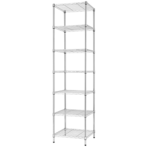Finnhomy Heavy Duty 7 Tier Wire Shelving, 18x18x72 inches 7 Shelves Storage Rack with Thicken Steel Tube, Pantry Shelves for Storage, Adjustable Metal Shelving Unit, NSF Certified, Chrome - size: 72"H-Chrome