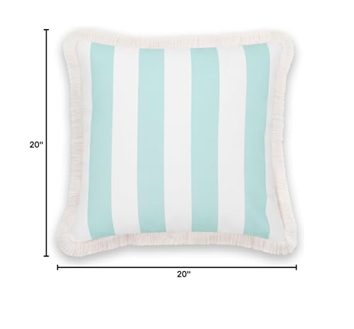 Hofdeco Premium Fall Coastal Patio Indoor Outdoor Pillow Cover Only, 20"x20" Water Repellent for Backyard, Couch, Muted Aqua Stripe Fringe - color: Muted Aqua Stripe 20"x20"