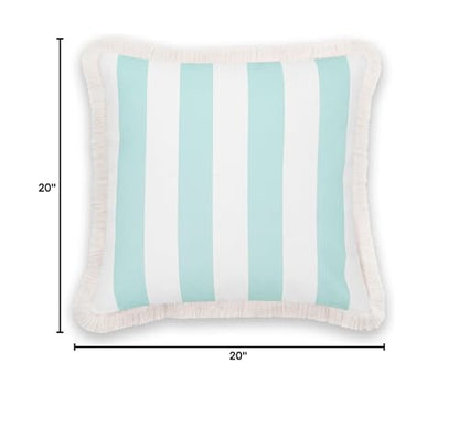 Hofdeco Premium Fall Coastal Patio Indoor Outdoor Pillow Cover Only, 20"x20" Water Repellent for Backyard, Couch, Muted Aqua Stripe Fringe - color: Muted Aqua Stripe 20"x20"