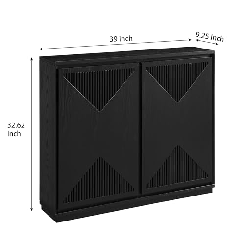 Mid Century Modern Small Sideboard Cabinet 39-Inch Narrow Dining Buffet Coffee Bar Accent Storage Cabinet for Living Room Hallway Entryway, Black - color: Black, size: Fluted Doors
