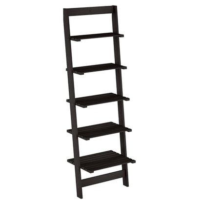 Lavish Home 5-Tier Ladder Shelf – 50" Narrow Leaning Wood Bookcase for Small Spaces, Decorative Storage in Living Room, Office, or Bathroom – Black Modern Display Shelf