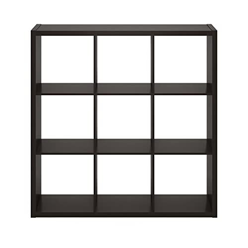 Furinno CUBICLE 9-Cube Book Shelf, Extra Thick Frame Bookshelf, Dark Oak | 14.6" x 44" x 44", Reversible Bookcase with Open Back, for Living Room, Bedroom, Home Office - color: Dark Oak, size: 9-Cube