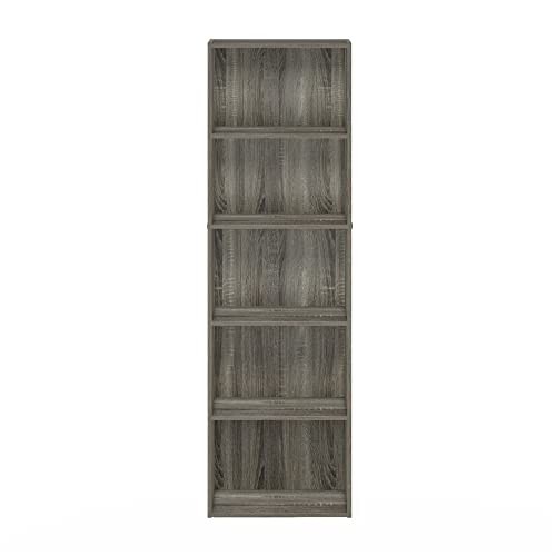 Furinno LUDER Book Shelf, 5-Tier Bookshelf, Bookcase with Open Shelves, 9.4 x 15.8 x 52, Easy Assembly, for Living Room, Bedroom, Home Office, French Oak - color: French Oak, size: 5-Tier