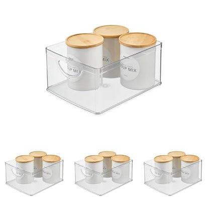 iDesign Plastic Stackable Kitchen Cabinet Storage Bin with Handles - Clear Pantry Organizer Medium (Pack of 4) - size: Medium (Pack of 4), style: Pack of 1