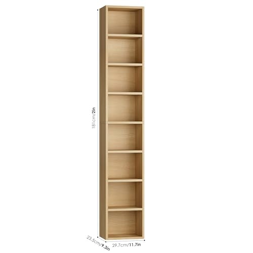 FOTOSOK 2 Pcs 71'' Tall Narrow Bookshelf, 8-Tier Media Tower Rack Set of 2 | CD DVD Storage Cabinet with Adjustable Shelves, Tall Narrow Bookcase Skinny Display Bookshelf Slim Shelf, Natural - color: Natural