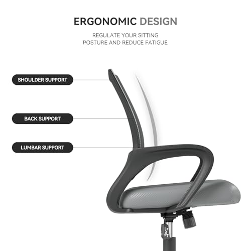 Office Chair, Ergonomic Mid-Back Mesh Desk Chair, Light Gray | Lumbar Support, Adjustable Height, Rolling Wheels, Comfy Armrest, For Work, Study, Gaming - color: Light Gray