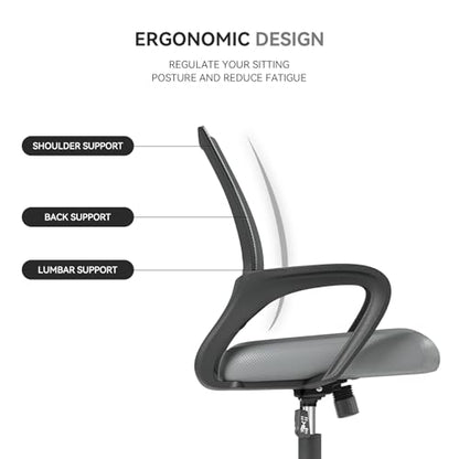 Office Chair, Ergonomic Mid-Back Mesh Desk Chair, Light Gray | Lumbar Support, Adjustable Height, Rolling Wheels, Comfy Armrest, For Work, Study, Gaming - color: Light Gray