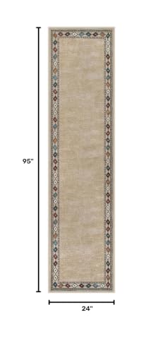 Lahome Modern Bordered Hallway Runner, 2.5x8 Rug Non-Slip Washable Kitchen Runner Rugs Non Skid Washable Ultra-Thin Soft Carpet for Hallways Bathroom Laundry Bedroom (2.5'x 8',Beige) - color: Beige, size: 2' x 8'