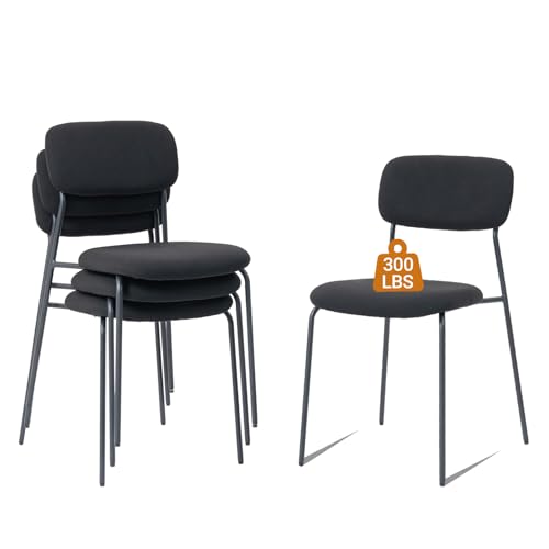 Sidanli Stackable Waiting Room Chairs, Armless Upholstered Guest Chairs Set of 4 with Comfotable Cushion for Conference Reception Break Room Lobby, Black - color: Black
