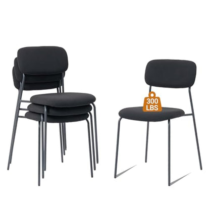 Sidanli Stackable Waiting Room Chairs, Armless Upholstered Guest Chairs Set of 4 with Comfotable Cushion for Conference Reception Break Room Lobby, Black - color: Black