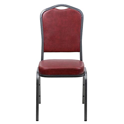 Flash Furniture Hercules Vinyl Crown Back Stackable Banquet Chair, Burgundy | Silver Vein Frame, Vinyl Upholstery - color: Burgundy Vinyl/Silver Vein Frame, size: Set of 1