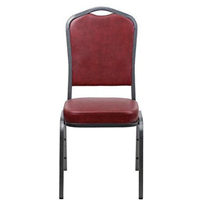 Flash Furniture Hercules Vinyl Crown Back Stackable Banquet Chair, Burgundy | Silver Vein Frame, Vinyl Upholstery - color: Burgundy Vinyl/Silver Vein Frame, size: Set of 1