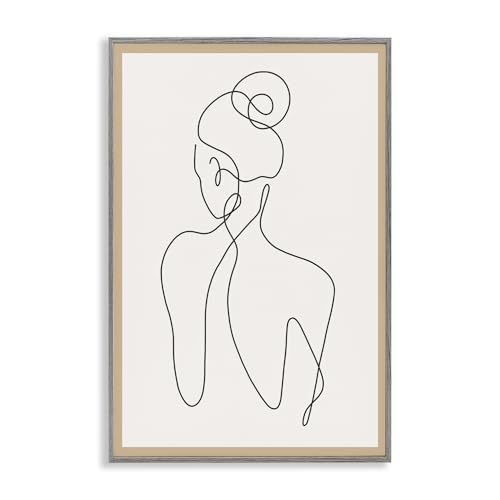 'Minimal Woman Line Drawing'| Framed Giclee Art | Stupell Industries | Gray, 20 x 30 Inches, Easy to Hang and Sturdy, Made in USA, by Creative Studio - color: Farmhouse Gray (Textured), size: 30"L x 20"W