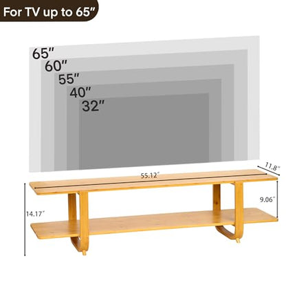 Bamboo TV Stand for TVs up to 65", Accent Entertainment Center with Storage, Media Console Table with Shelf, Modern TV Stand for Living Room, Bedroom, 55"(L), Burlywood - color: Burlywood