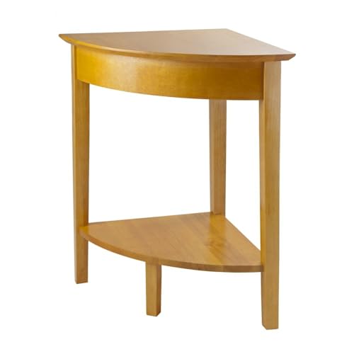 Furnifact Corner Desk/Table, Triangle Shape, Single Lower Shelf, Solid Wood, Space Saver, Honey Gold Finish, Compact