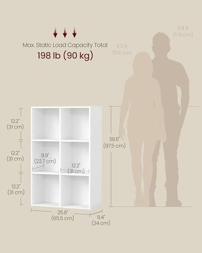 VASAGLE Bookcase Cube Shelf with 6 Compartments, 9.4 x 25.8 x 38.6 Inches | Bookshelf storage shelf, Cloud White, CUSTOS Collection, ULBC423W01 - color: Cloud White, size: 6 Cubes (9.4"D x 38.6"H), style: 1 Pack