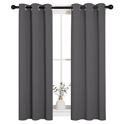 NICETOWN Grey Blackout Curtain Panels for Bedroom, Thermal Insulated Grommet Top Blackout Draperies and Drapes (2 Panels, W29 x L45 inches, Grey) - color: Grey, size: 29"W x 45"L (Pack of 2)
