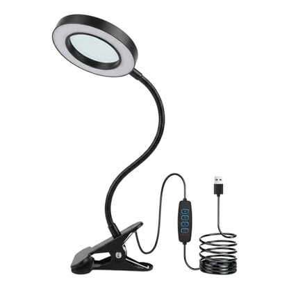 10X Magnifying Glass with Light, 2 in 1 Magnifying Desk Lamp Clip on Mganifier, 3 Color Modes & 10 Brightness Levels, USB Powered Magnifier Light for Bed Crafts DIY Repair(Size:95mm) - size: 95mm