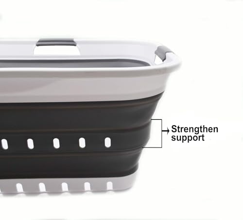 SAMMART 42L (11 gallon) Collapsible Plastic Laundry Basket - Foldable Pop Up Storage Container/Organizer - Portable Basket - Space Saving Hamper/Basket (2, White/Dark Grey) - color: White/Dark Grey