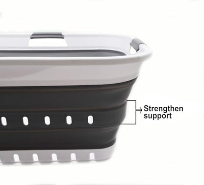 SAMMART 42L (11 gallon) Collapsible Plastic Laundry Basket - Foldable Pop Up Storage Container/Organizer - Portable Basket - Space Saving Hamper/Basket (2, White/Dark Grey) - color: White/Dark Grey
