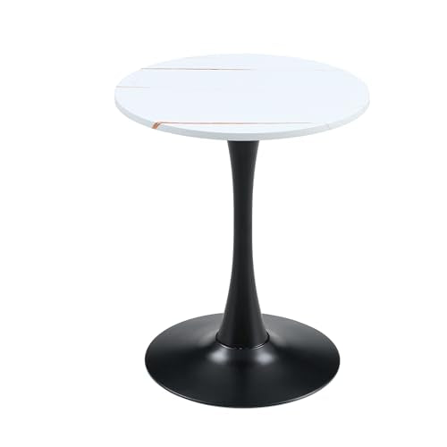 23.6 Inch Round Tulip Dining Table, Modern Pedestal Base Kitchen Table for Small Spaces, Cafe, Living Room - White