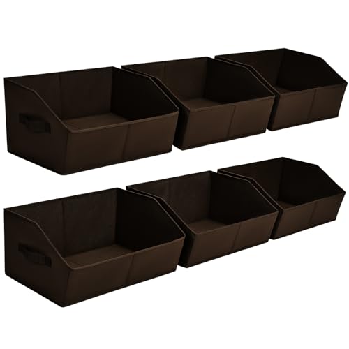 Trapezoid Closet Storage Bins - Large Fabric Baskets for Organizing, Storage Baskets for Shelves, Cube Organizer Bins for Home, Closet, Dorm, 6 Pack, Brown - color: Brown, size: Large -6 Pack