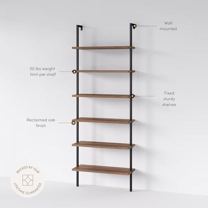 Nathan James Theo 6-Shelf Tall Bookcase, Wall Mount Bookshelf with Reclaimed Wood and Industrial Metal Frame, Oak/Black - color: Oak/Matte Black, size: 1