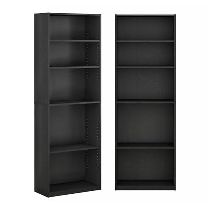 Furinno Jaya Book Shelf Set of 2, 5-Tier Bookshelf, Bookcase, with Adjustable Shelf, 9.5 x 24.5 x 71, for Home Office, Living Room, Black - color: Blackwood, size: Set of 2, 5-Tier