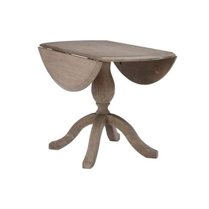 Bowery Hill Transitional Wood Drop Leaf Dining Table, Antique Rustic Brown Finish, 42"w x 42"d x 30"h, Solid Rubberwood, Space-Saving Design, Adjustable Pedestal Base, Small Kitchen or Dining Room Use
