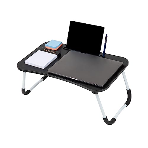 Mind Reader Lap Desk Laptop Stand with Folding Legs, Portable Bed Tray Table for Laptop, Breakfast, Reading, Crafts, MDF, Black - color: Black