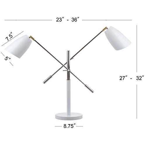 SAFAVIEH Lighting Collection Mavis White/ Gold 2-light 32-inch Adjustable Height Bedroom Living Room Home Office Desk Nightstand Task Table Lamp (LED Bulbs Included) - color: White/Gold