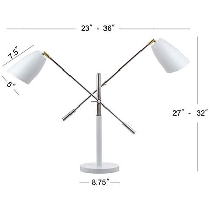 SAFAVIEH Lighting Collection Mavis White/ Gold 2-light 32-inch Adjustable Height Bedroom Living Room Home Office Desk Nightstand Task Table Lamp (LED Bulbs Included) - color: White/Gold