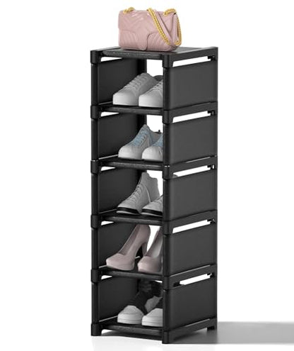 6-Tier Narrow Shoe Rack, Vertical Small Space Shoe Organizer, 9.84" Compact Slim Shoe Shelf for Closet & Entryway, Sturdy & Tool-Free Assembly, Adjustable Height for Boots - size: 6-Tier