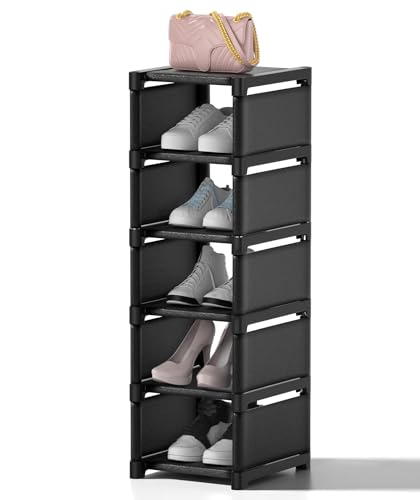 6-Tier Narrow Shoe Rack, Vertical Small Space Shoe Organizer, 9.84" Compact Slim Shoe Shelf for Closet & Entryway, Sturdy & Tool-Free Assembly, Adjustable Height for Boots - size: 6-Tier