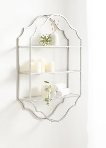 Kate and Laurel Leanna Three-Tiered Wall Shelf; 20 x 32; Silver; Decorative Floating Shelf Storage and Wall Organizer for Bathroom Over Toilet Storage or Display