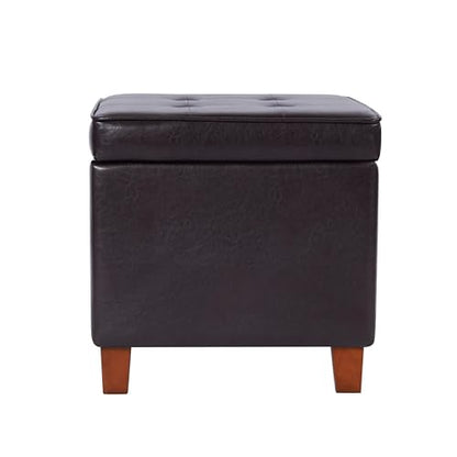 HomePop 18" Classic Square Storage Ottoman - Brown - color: Brown Faux Leather