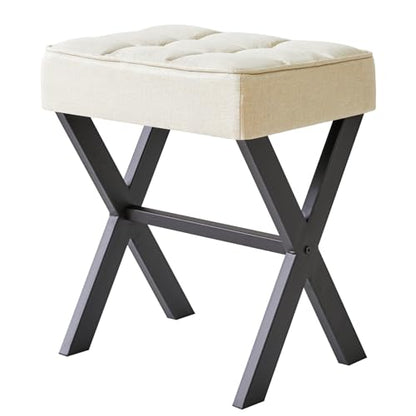 IBUYKE Square Makeup Stool with X-Leg, Linen Vanity Chair, Linen LG-70Y | Footrest Ottoman Seat Multi-Use Small Side Table Bedroom Living Room - color: Linen, size: 17.72"-Linen