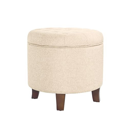 HomePop 19" Button Tufted Round Storage Ottoman - Tan Woven - color: Tan Woven