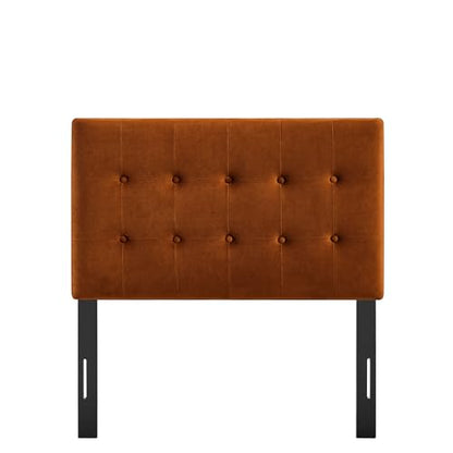 Modway Emily Twin Size Performance Velvet Headboard in Rust - Stain-Resistant Velvet Upholstery with Button Tufting and 7 Adjustable Height Positions - color: Rust, size: Twin