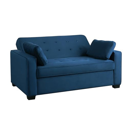 Serta Ainsley 66.5" Convertible Sleeper Loveseat, Full Size, Dreamcoil Comfort, Soft Velvet Fabric, Navy - color: Navy Blue, size: Full Loveseat