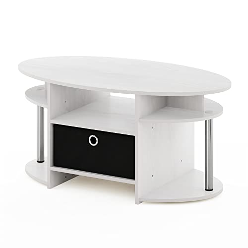Oval Modern Coffee Table with Side Shelves and Storage Bin, Side Table with Shelf, Coffee Table, for Bedroom, Living Room, Home Office, White Oak/Stainless Steel - color: White Oak/Stainless Steel/Black